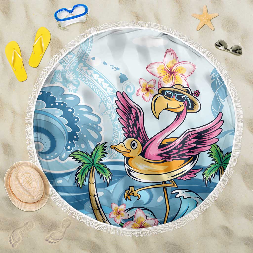 Hawaii Flamingo Beach Blanket Plumeria Tropical Beach LT01 One Size 150cm Blue - Polynesian Pride