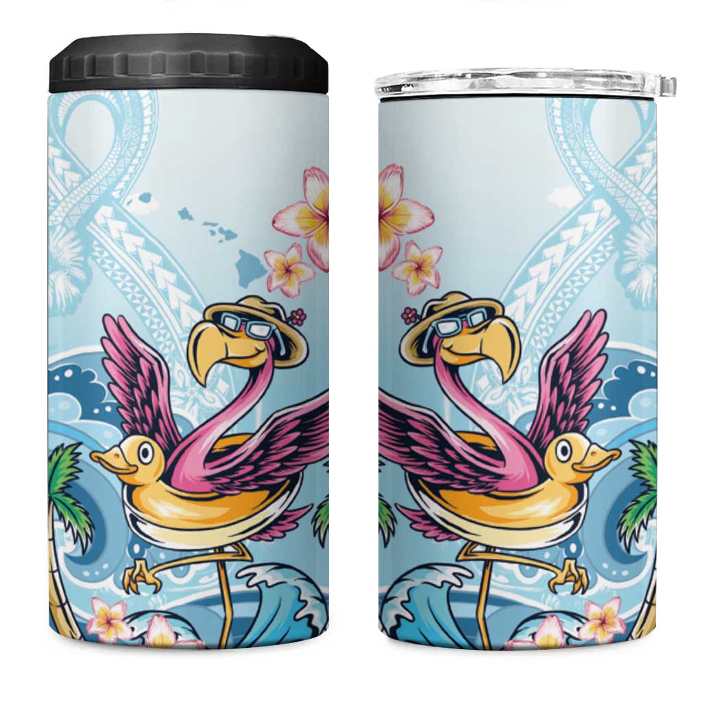Hawaii Flamingo 4 in 1 Can Cooler Tumbler Plumeria Tropical Beach LT01 One Size: 16 oz Blue - Polynesian Pride