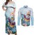 Hawaii Flamingo Couples Matching Off Shoulder Maxi Dress and Long Sleeve Button Shirt Plumeria Tropical Beach