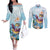 Hawaii Flamingo Couples Matching Off The Shoulder Long Sleeve Dress and Long Sleeve Button Shirt Plumeria Tropical Beach