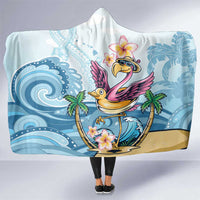 Hawaii Flamingo Hooded Blanket Plumeria Tropical Beach LT01 One Size Blue - Polynesian Pride