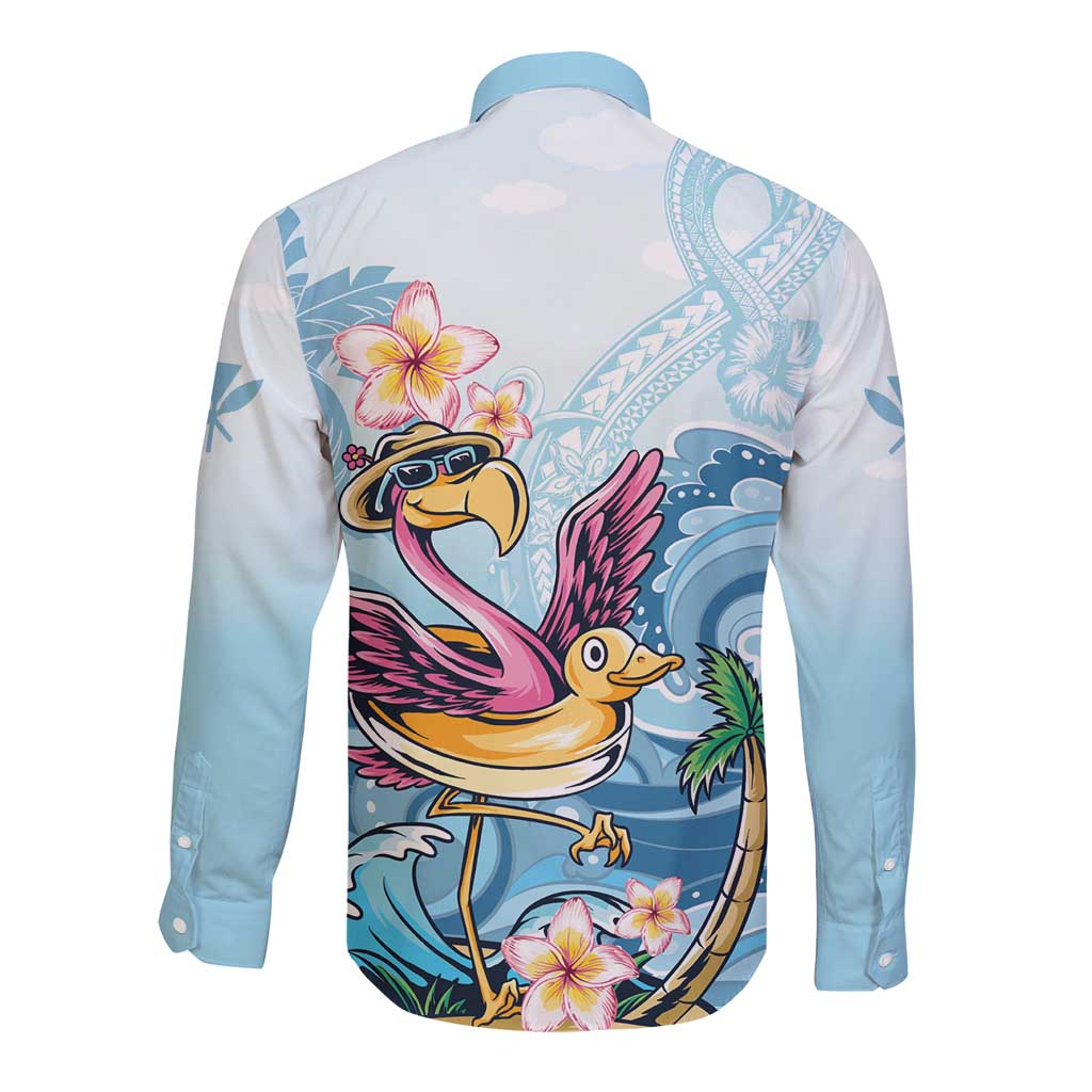 Hawaii Flamingo Long Sleeve Button Shirt Plumeria Tropical Beach LT01 - Polynesian Pride