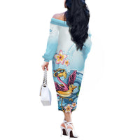 Hawaii Flamingo Off The Shoulder Long Sleeve Dress Plumeria Tropical Beach LT01 - Polynesian Pride