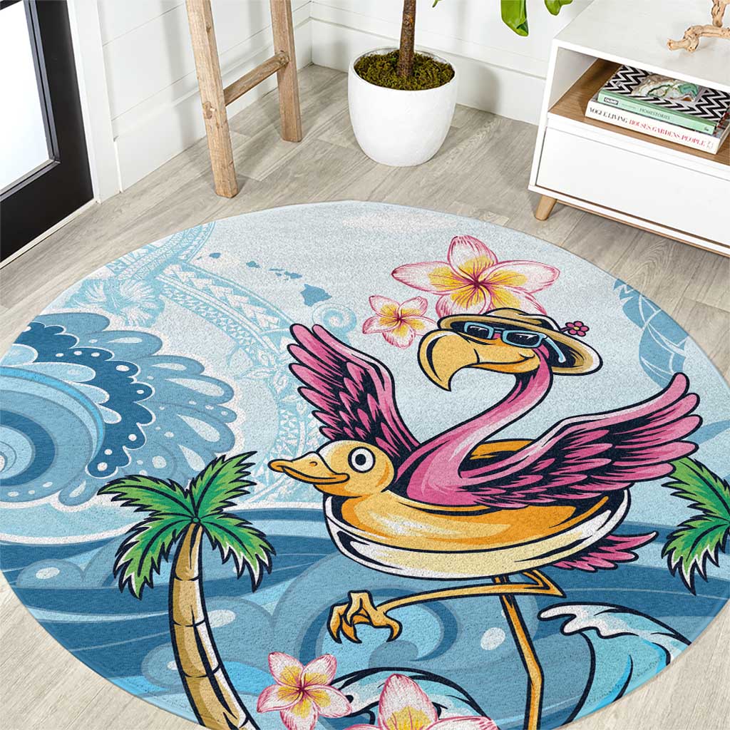 Hawaii Flamingo Round Carpet Plumeria Tropical Beach LT01 Blue - Polynesian Pride