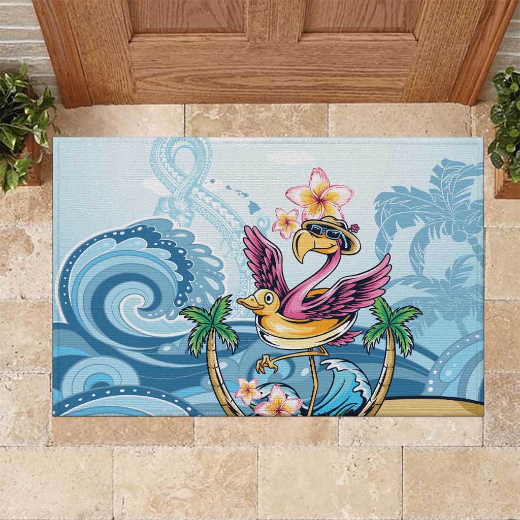 Hawaii Flamingo Rubber Doormat Plumeria Tropical Beach LT01 Blue - Polynesian Pride