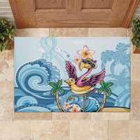 Hawaii Flamingo Rubber Doormat Plumeria Tropical Beach LT01 Blue - Polynesian Pride