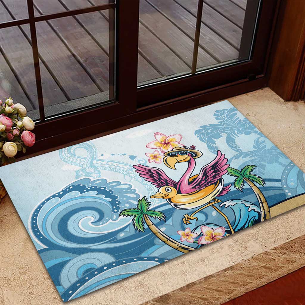 Hawaii Flamingo Rubber Doormat Plumeria Tropical Beach LT01 - Polynesian Pride