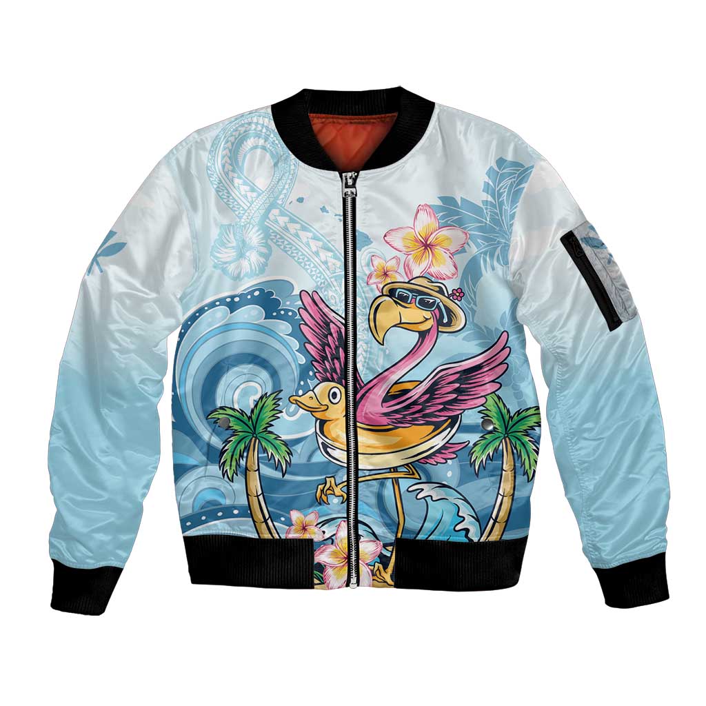 Hawaii Flamingo Sleeve Zip Bomber Jacket Plumeria Tropical Beach LT01 Unisex Blue - Polynesian Pride