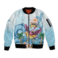 Hawaii Flamingo Sleeve Zip Bomber Jacket Plumeria Tropical Beach LT01 Unisex Blue - Polynesian Pride
