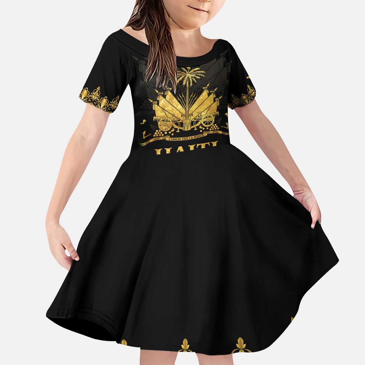 Haiti Neg Marron Gold Kid Short Sleeve Dress Lespwa pa anyen san aksyon LT01 KID Gold - Polynesian Pride