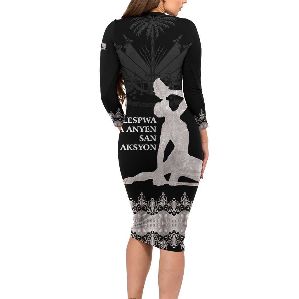 Haiti Neg Marron Silver Long Sleeve Bodycon Dress Hope is Nothing Without Action LT01 - Polynesian Pride