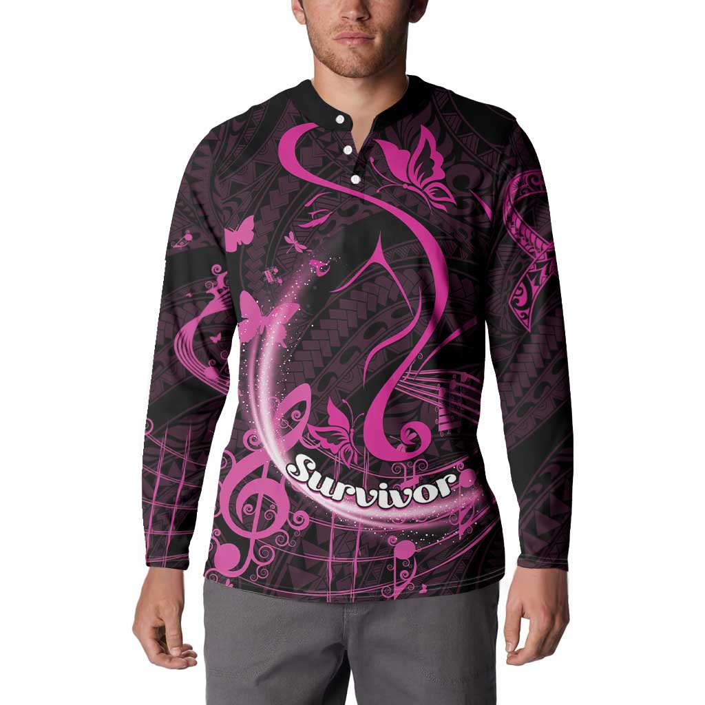 Personalised Survivor Melody Pink Button Sweatshirt Breast Cancer Polynesian Pattern LT01 - Polynesian Pride