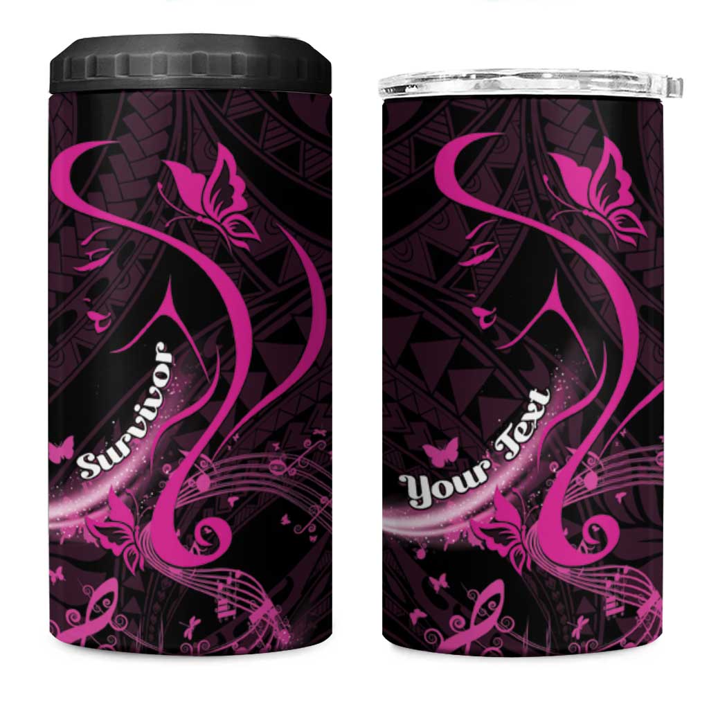 Personalised Survivor Melody Pink 4 in 1 Can Cooler Tumbler Breast Cancer Polynesian Pattern LT01 One Size: 16 oz Pink - Polynesian Pride