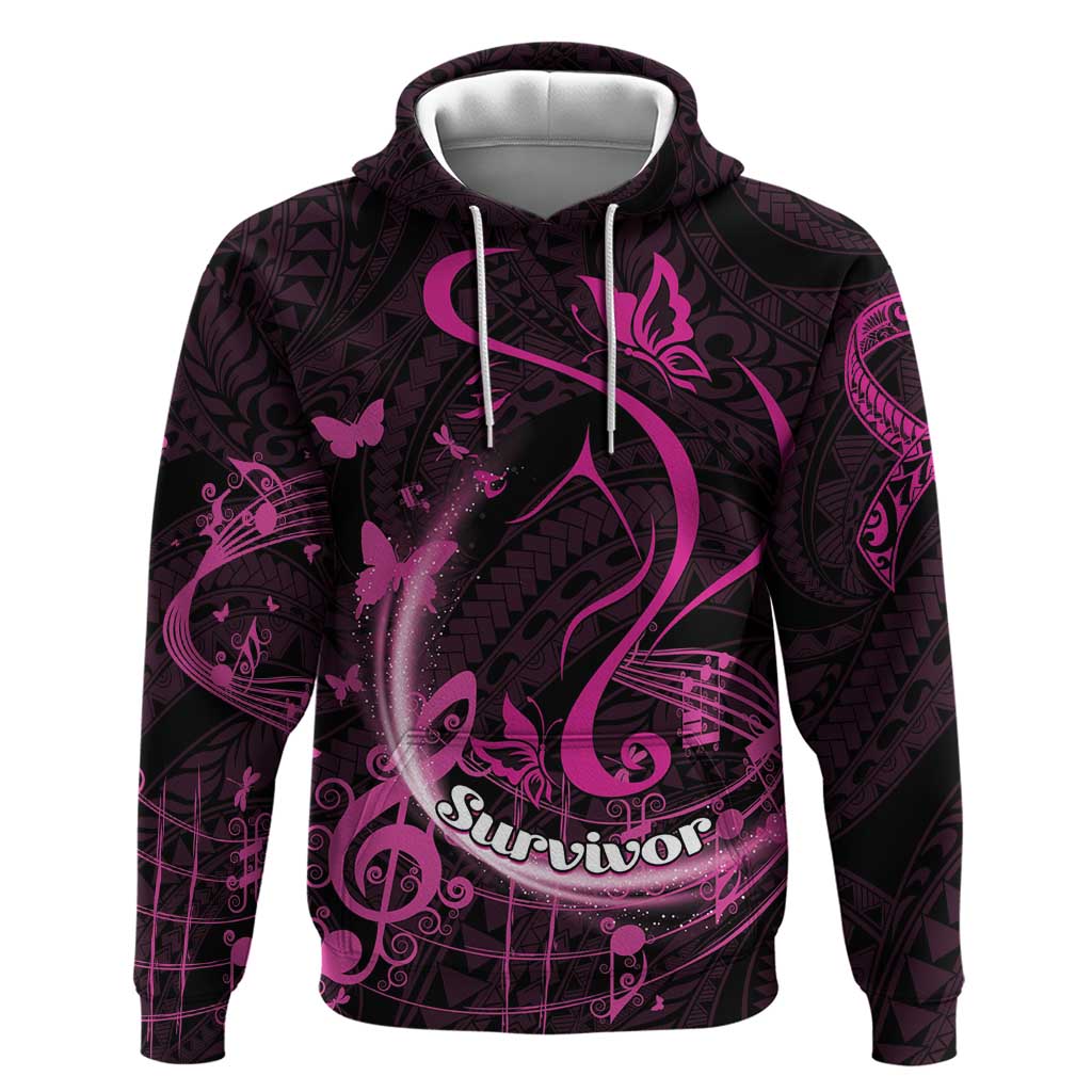 Personalised Survivor Melody Pink Hoodie Breast Cancer Polynesian Pattern