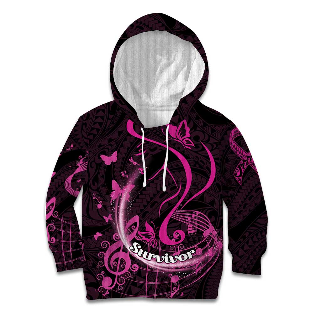 Personalised Survivor Melody Pink Kid Hoodie Breast Cancer Polynesian Pattern