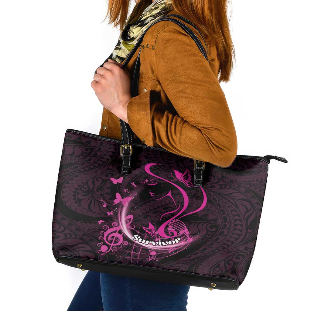 Survivor Melody Pink Leather Tote Bag Breast Cancer Polynesian Pattern LT01 Pink - Polynesian Pride