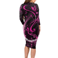 Personalised Survivor Melody Pink Long Sleeve Bodycon Dress Breast Cancer Polynesian Pattern LT01 - Polynesian Pride