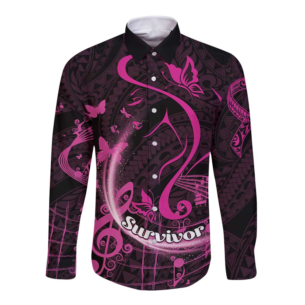Personalised Survivor Melody Pink Long Sleeve Button Shirt Breast Cancer Polynesian Pattern LT01 Unisex Pink - Polynesian Pride