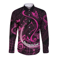 Personalised Survivor Melody Pink Long Sleeve Button Shirt Breast Cancer Polynesian Pattern LT01 Unisex Pink - Polynesian Pride