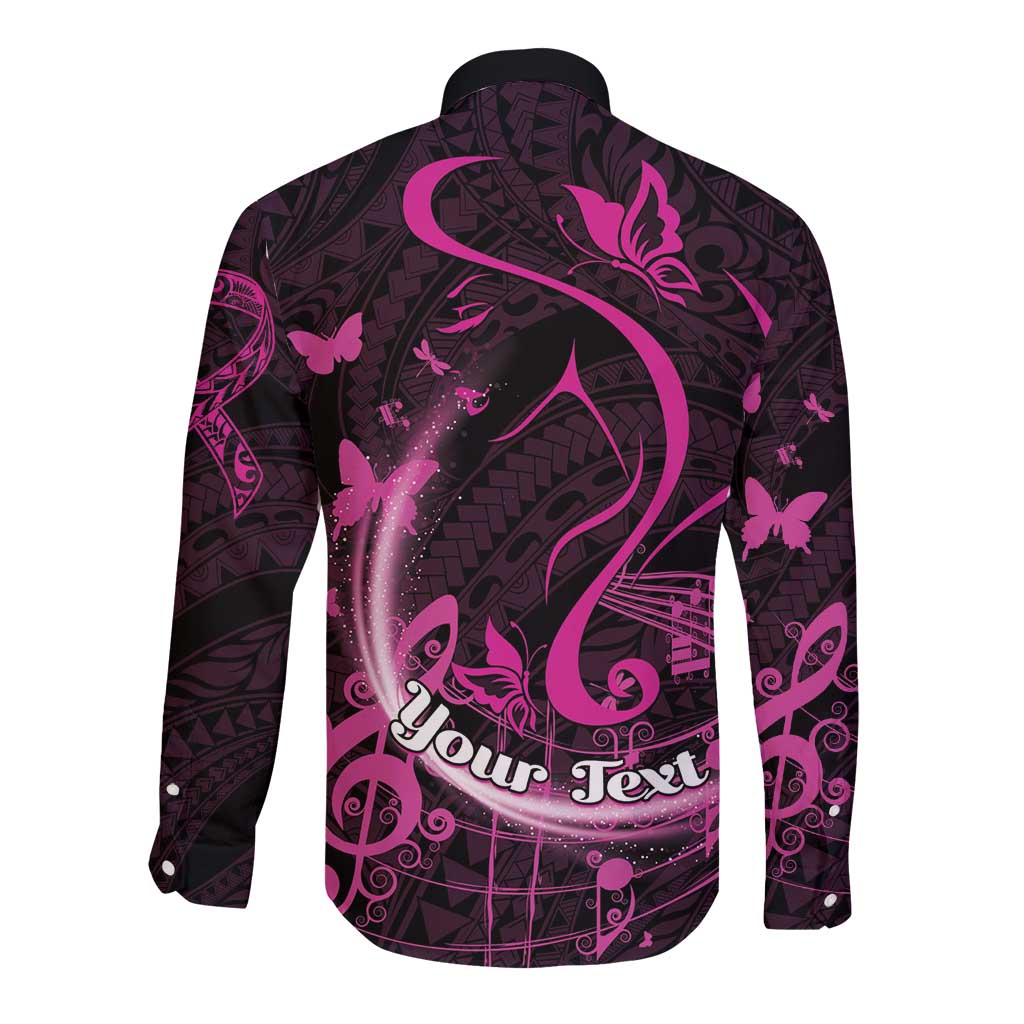 Personalised Survivor Melody Pink Long Sleeve Button Shirt Breast Cancer Polynesian Pattern LT01 - Polynesian Pride