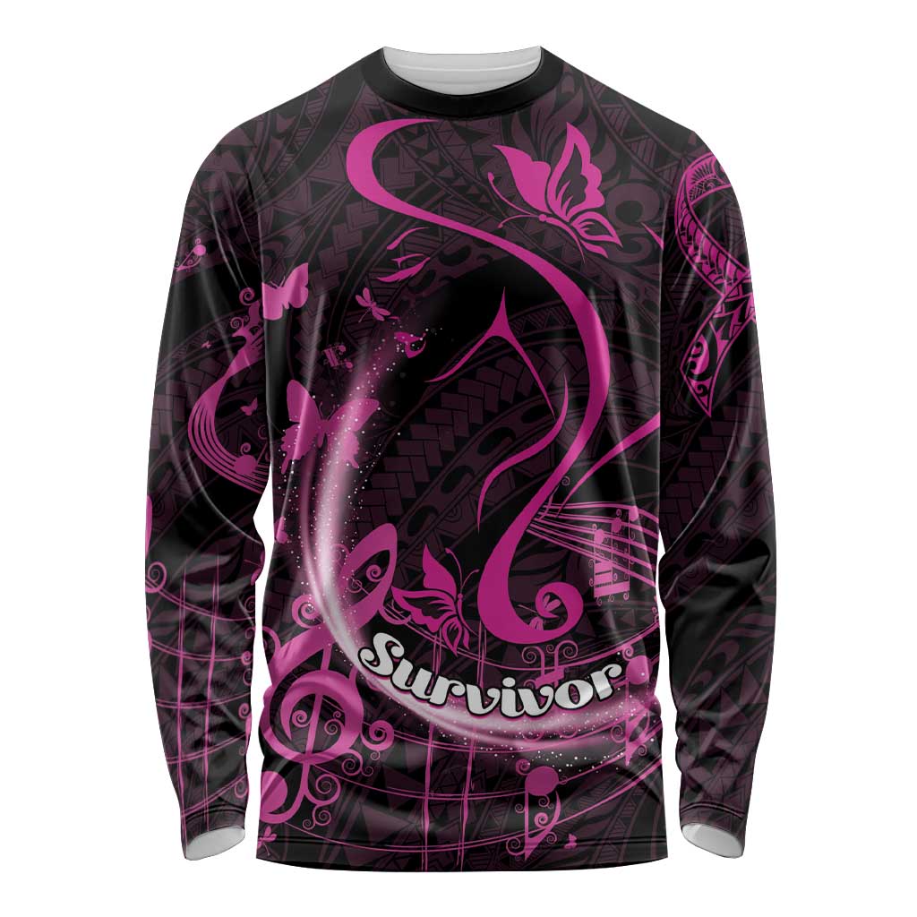 Personalised Survivor Melody Pink Long Sleeve Shirt Breast Cancer Polynesian Pattern LT01 Unisex Pink - Polynesian Pride