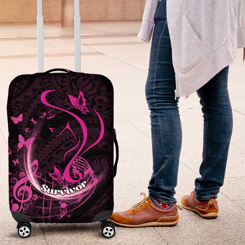 Survivor Melody Pink Luggage Cover Breast Cancer Polynesian Pattern