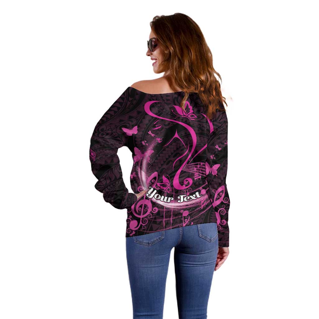 Personalised Survivor Melody Pink Off Shoulder Sweater Breast Cancer Polynesian Pattern LT01 - Polynesian Pride