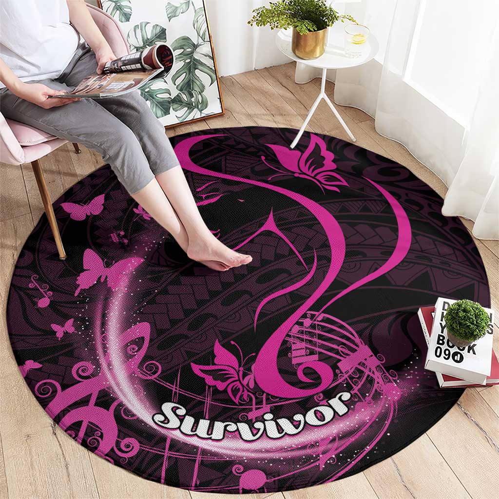 Survivor Melody Pink Round Carpet Breast Cancer Polynesian Pattern LT01 - Polynesian Pride