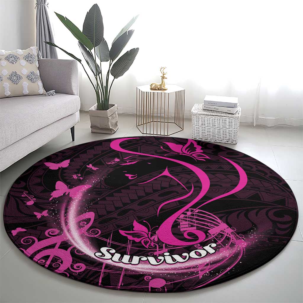 Survivor Melody Pink Round Carpet Breast Cancer Polynesian Pattern LT01 - Polynesian Pride