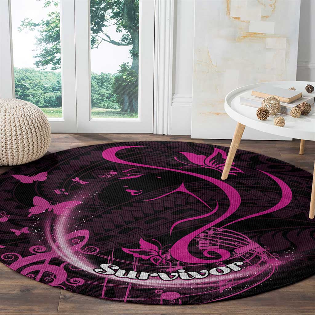 Survivor Melody Pink Round Carpet Breast Cancer Polynesian Pattern LT01 - Polynesian Pride