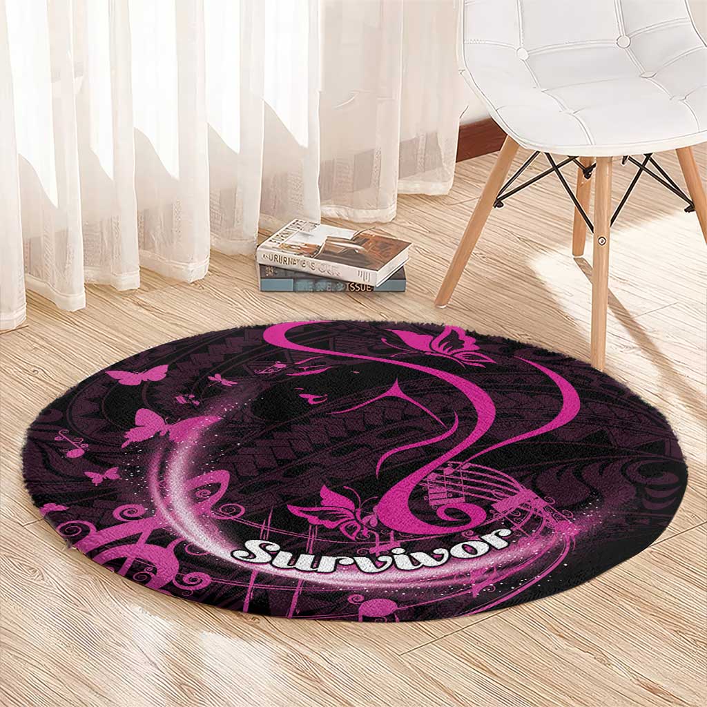 Survivor Melody Pink Round Carpet Breast Cancer Polynesian Pattern LT01 - Polynesian Pride