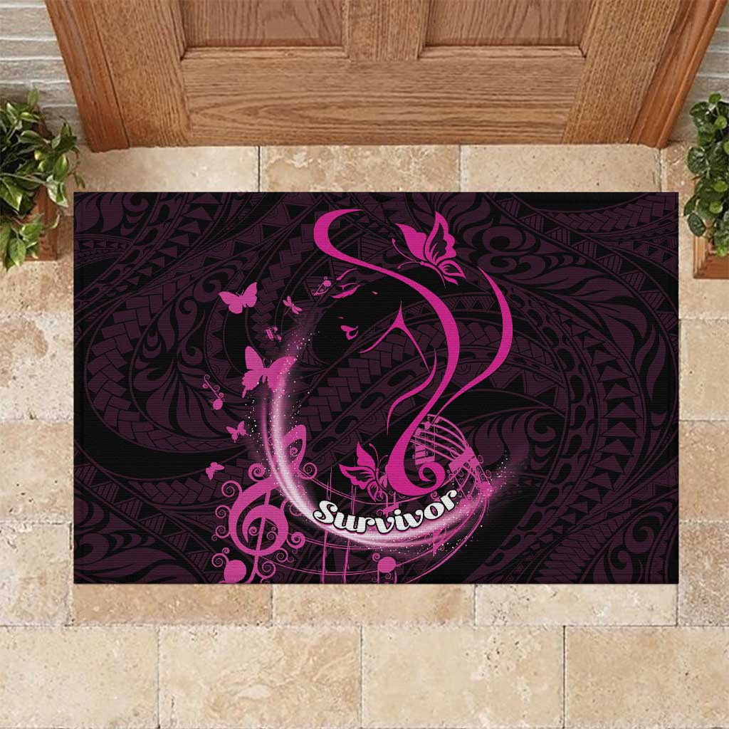 Survivor Melody Pink Rubber Doormat Breast Cancer Polynesian Pattern