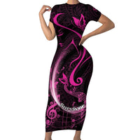 Personalised Survivor Melody Pink Short Sleeve Bodycon Dress Breast Cancer Polynesian Pattern LT01 Long Dress Pink - Polynesian Pride