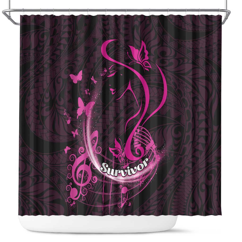 Survivor Melody Pink Shower Curtain Breast Cancer Polynesian Pattern