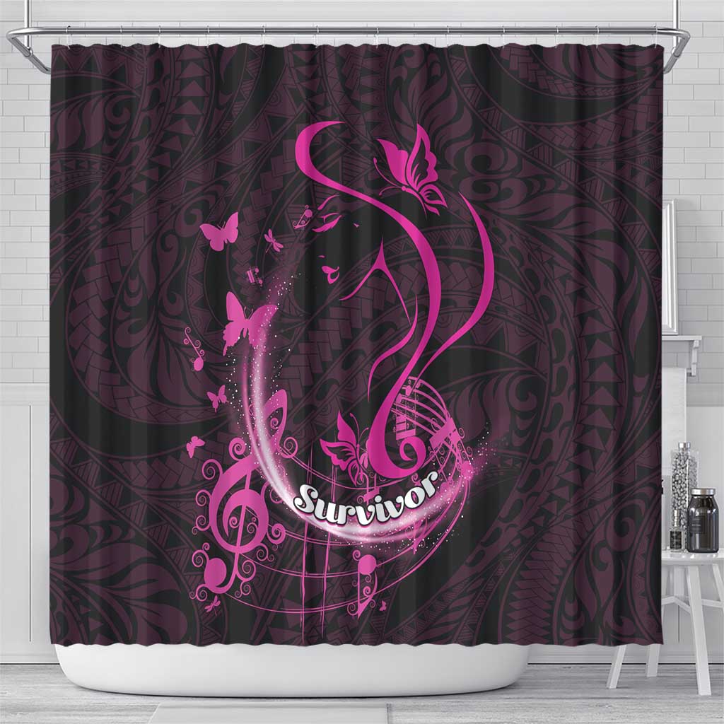 Survivor Melody Pink Shower Curtain Breast Cancer Polynesian Pattern LT01 - Polynesian Pride