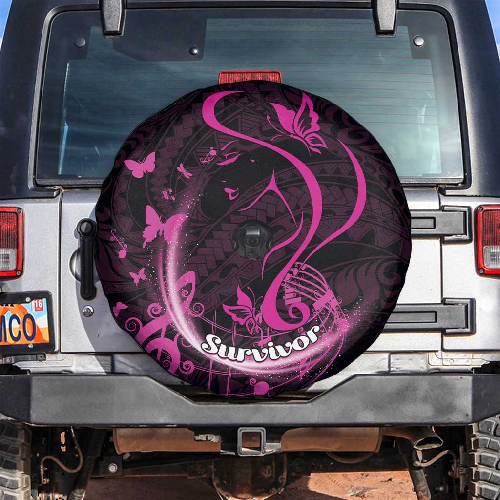 Survivor Melody Pink Spare Tire Cover Breast Cancer Polynesian Pattern