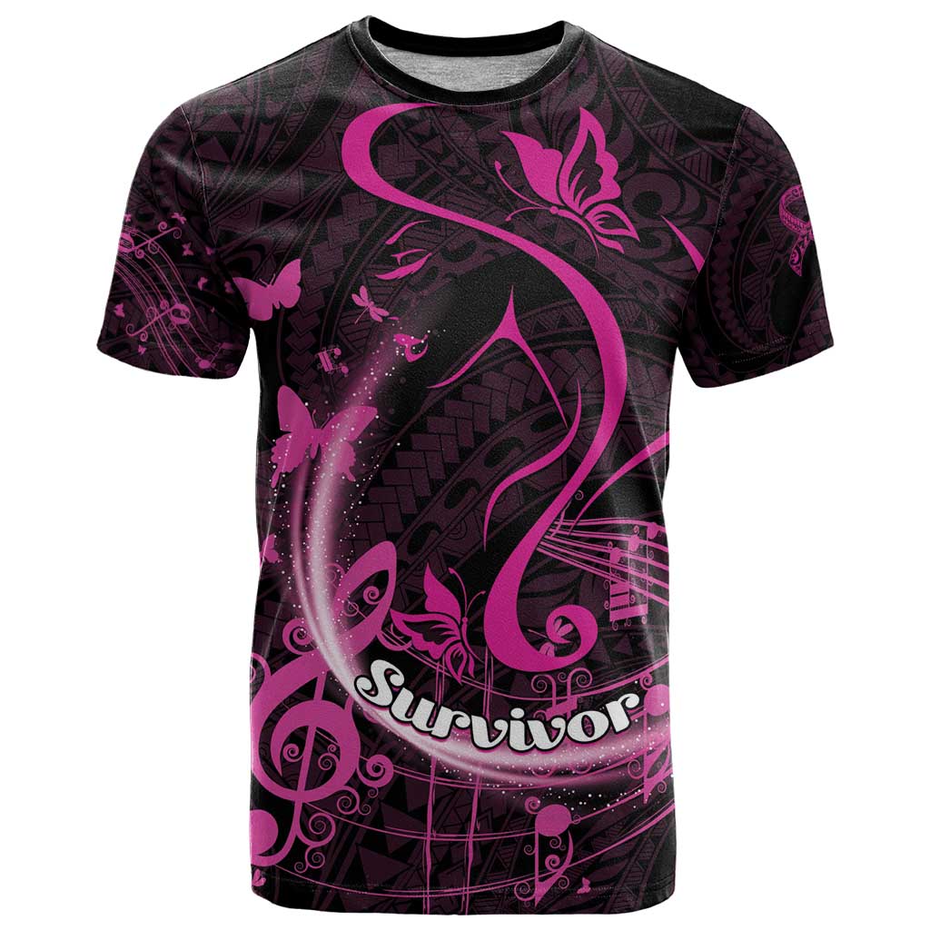 Personalised Survivor Melody Pink T Shirt Breast Cancer Polynesian Pattern