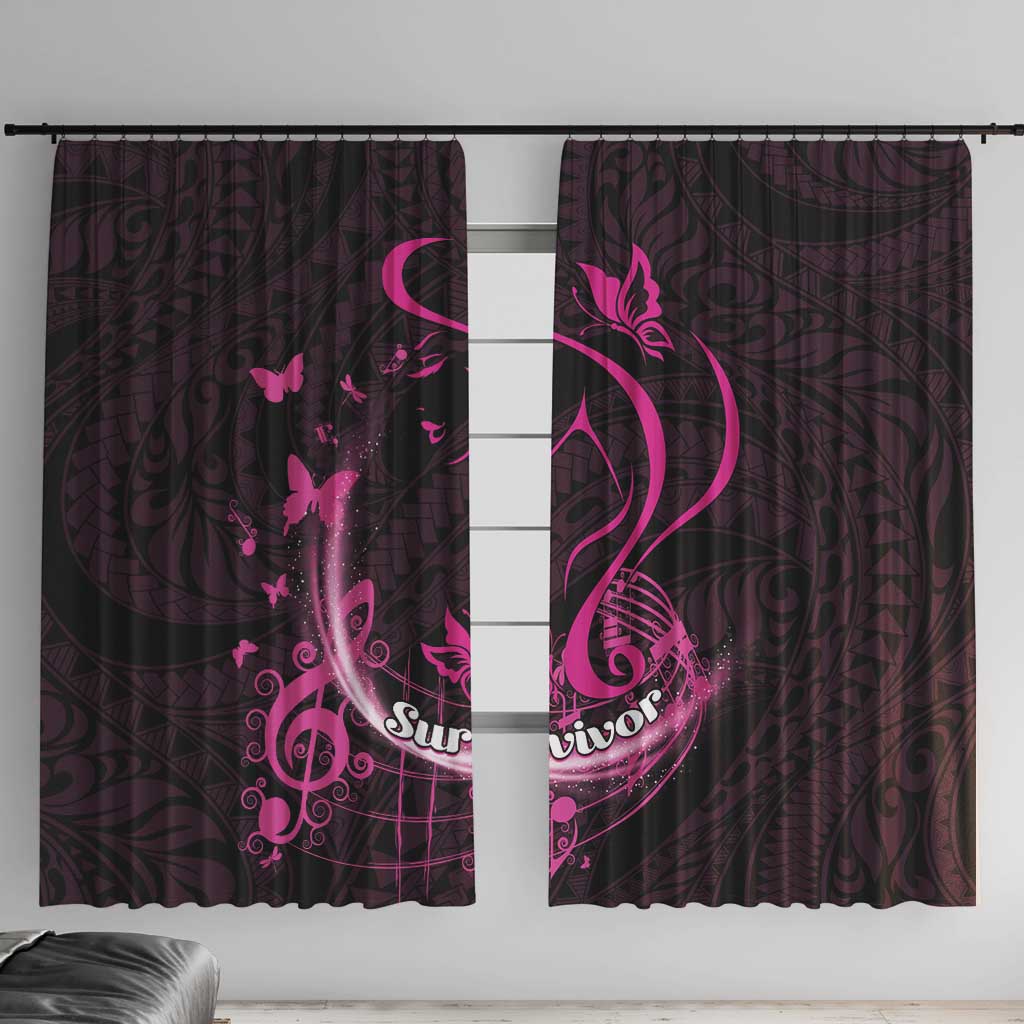 Survivor Melody Pink Window Curtain Breast Cancer Polynesian Pattern