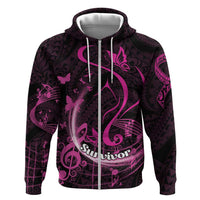 Personalised Survivor Melody Pink Zip Hoodie Breast Cancer Polynesian Pattern LT01 Zip Hoodie Pink - Polynesian Pride