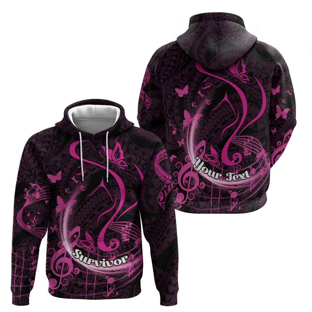 Personalised Survivor Melody Pink Zip Hoodie Breast Cancer Polynesian Pattern LT01 - Polynesian Pride
