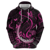 Personalised Survivor Melody Pink Zip Hoodie Breast Cancer Polynesian Pattern LT01 - Polynesian Pride