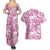 Pink Ribbon Hibiscus Tropical Pattern Couples Matching Summer Maxi Dress and Hawaiian Shirt Breast Cancer