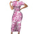 Pink Ribbon Hibiscus Tropical Pattern Family Matching Short Sleeve Bodycon Dress and Hawaiian Shirt Breast Cancer