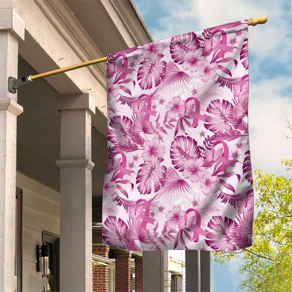 Pink Ribbon Hibiscus Tropical Pattern Garden Flag Breast Cancer LT01 House Flag Pink - Polynesian Pride