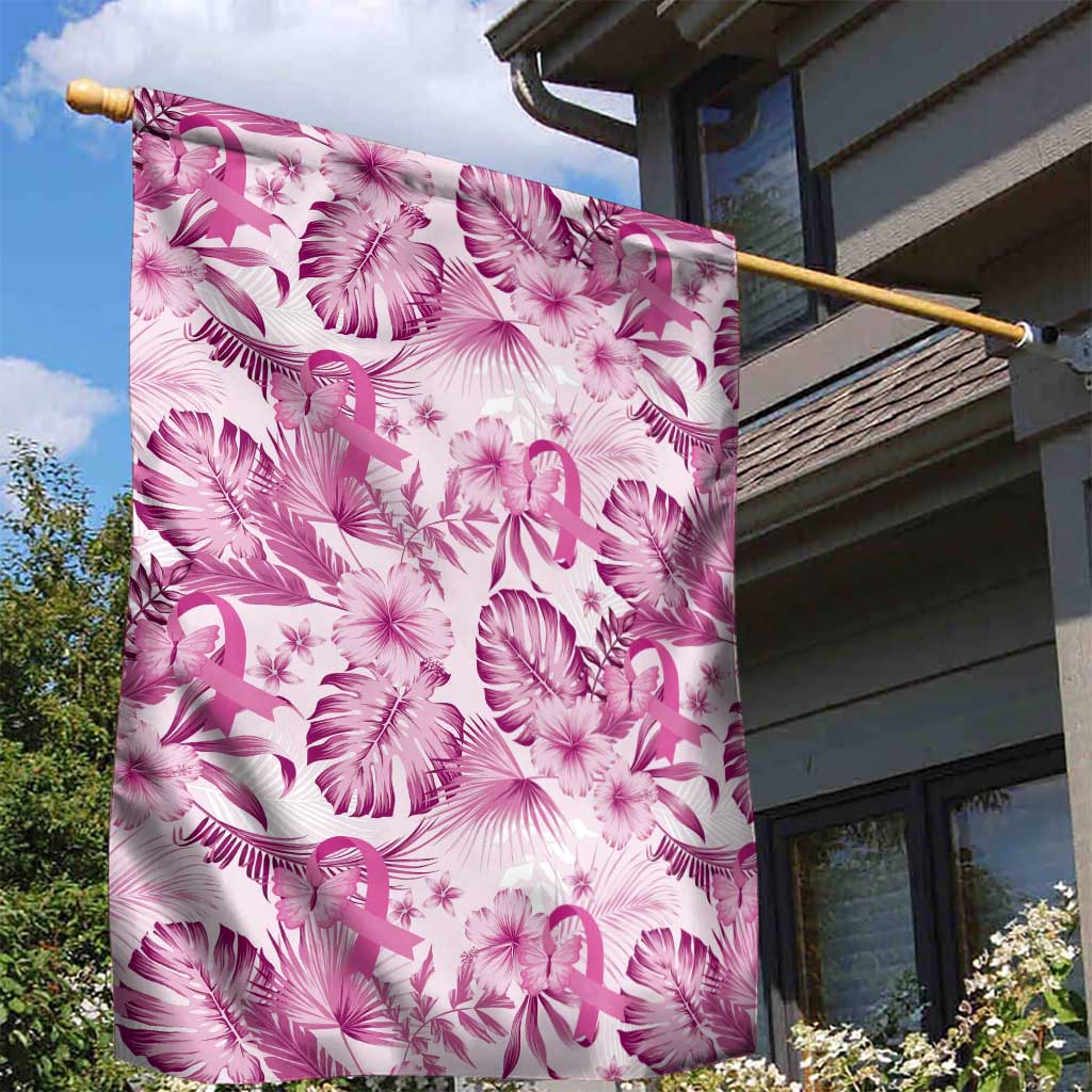 Pink Ribbon Hibiscus Tropical Pattern Garden Flag Breast Cancer LT01 - Polynesian Pride