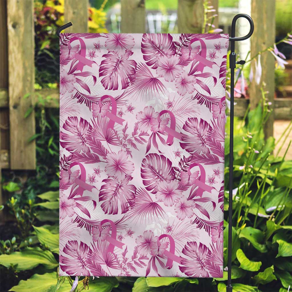 Pink Ribbon Hibiscus Tropical Pattern Garden Flag Breast Cancer LT01 Garden Flag Pink - Polynesian Pride