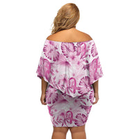 Pink Ribbon Hibiscus Tropical Pattern Off Shoulder Short Dress Breast Cancer LT01 - Polynesian Pride