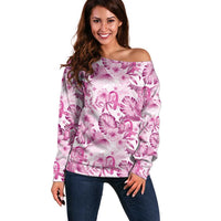 Pink Ribbon Hibiscus Tropical Pattern Off Shoulder Sweater Breast Cancer LT01 Women Pink - Polynesian Pride