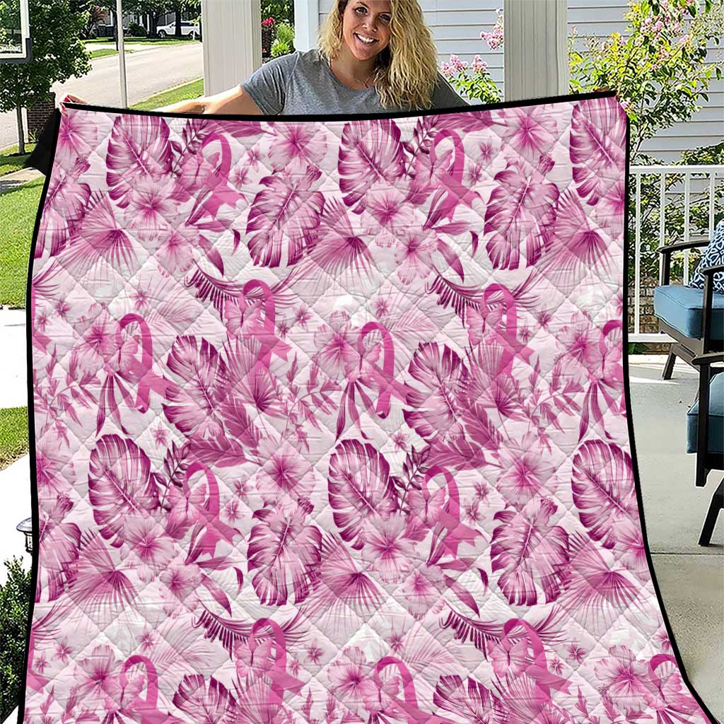 Pink Ribbon Hibiscus Tropical Pattern Quilt Breast Cancer