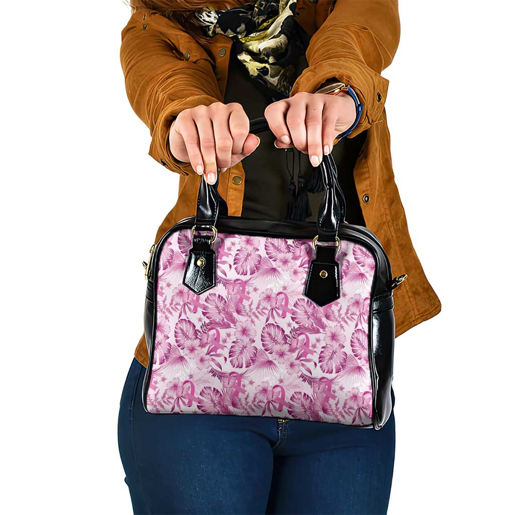 Pink Ribbon Hibiscus Tropical Pattern Shoulder Handbag Breast Cancer LT01 One Size Pink - Polynesian Pride